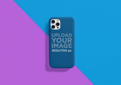 Mockup of an AI-Generated Phone Case Lying on a Bicolor Background m51632