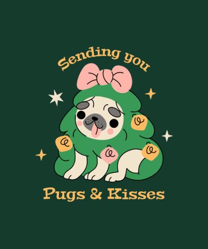 T-Shirt Design Template With a Cute Pug Graphic and a Christmas Greeting