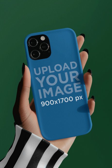 Phone Case Mockup Featuring an AI-Created Woman's Hand With Black Nails