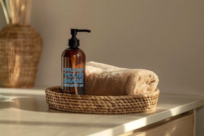 Mockup of an AI-Generated Shampoo Bottle Placed in a Nice Basket m50654