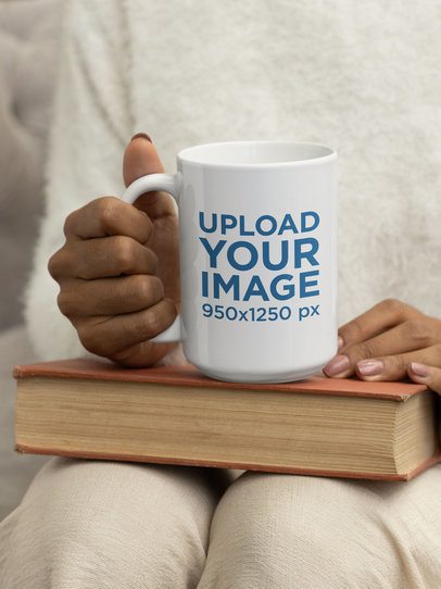 Mockup of a Woman With a 15 Oz Coffee Mug