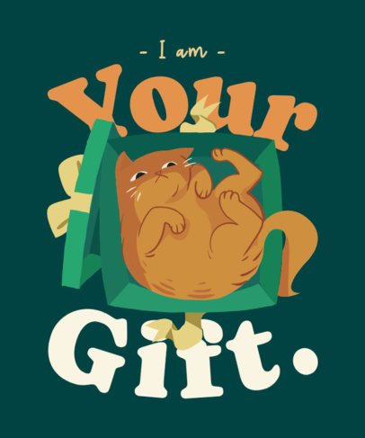 Illustrated T-Shirt Design Creator Featuring a Cat Inside a Christmas Gift