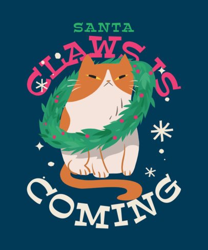 Holidays-Themed T-Shirt Design Template with an Illustrated Cat in a Xmas Crown 7075j