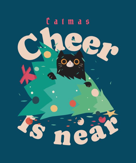 T-Shirt Design Generator Featuring a Charming Cat in a Christmas Tree