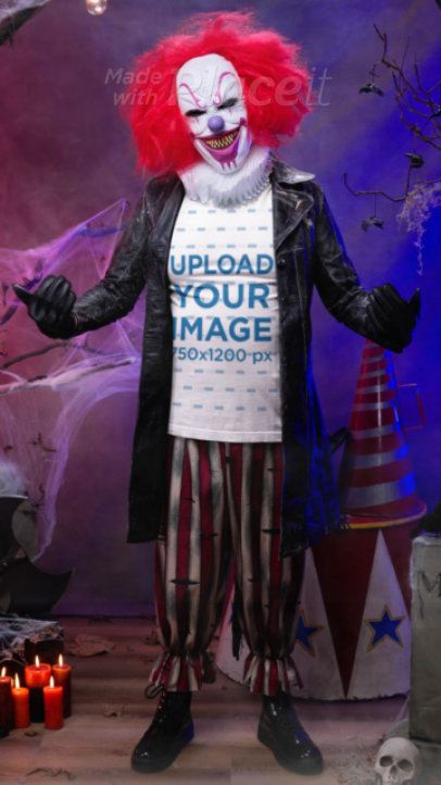 Video of an Evil Clown Wearing a Bella Canvas Tee in a Halloween Setting 8985v