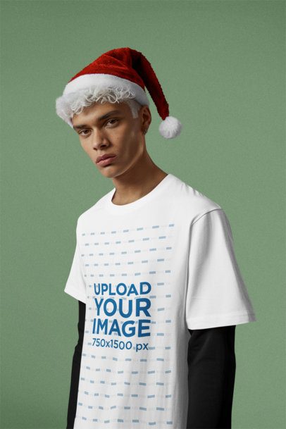 T-Shirt Mockup of an AI-Generated White-Haired Man in a Xmas Alternative Style