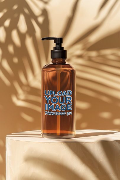 Mockup of an AI-Generated Amber Shampoo Bottle Standing in a Minimalist Setting m50667