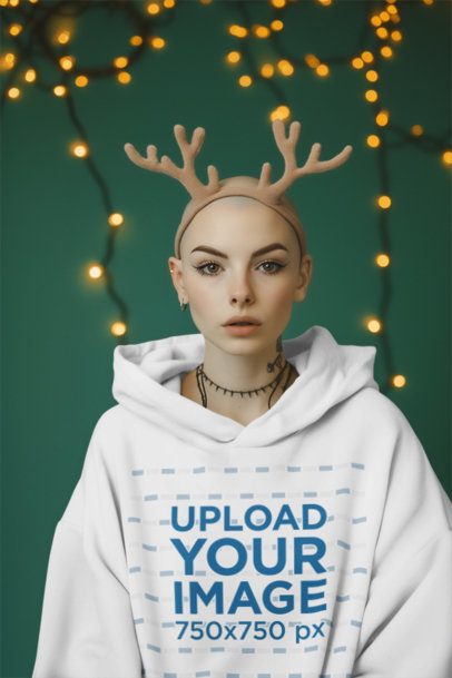Hoodie Mockup of an AI-Generated Alternative-Styled Woman With a Xmas Look