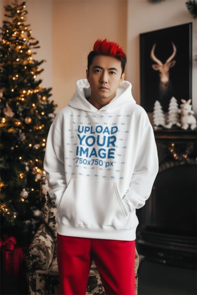 Alternative-Styled Mockup of an AI-Generated Man in a Hoodie Celebrating Christmas