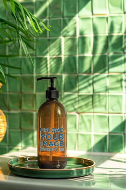 Mockup of an AI-Generated Shampoo Bottle Standing in a Ceramic Base m50643