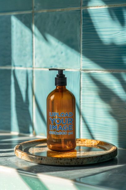Beauty Mockup of an Amber AI-Generated Shampoo Bottle Placed in a Mosaic Surface