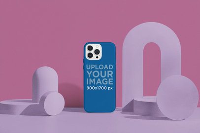 Phone Case Mockup Featuring AI-Created Abstract Figures and a Colorful Background