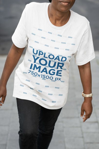 Mockup Featuring a Woman Wearing a Rounded-Neck T-Shirt from Bella Canvas