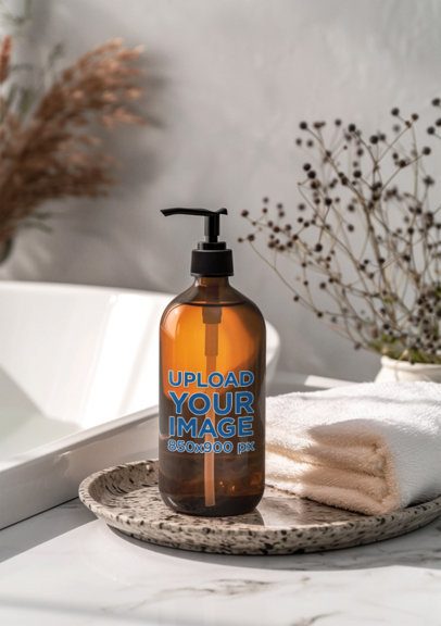 Shampoo Bottle Mockup Featuring an AI-Created Nice Bathroom Setting m50644