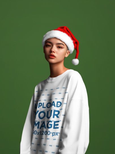 Crewneck Sweatshirt Mockup of an AI-Generated Woman With an Alternative Xmas Aesthetic