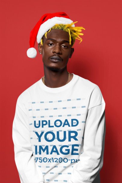 Long-Sleeve Tee Mockup of an AI-Generated Man in Xmas-Inspired Setting