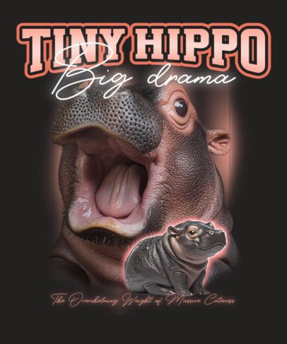 Animals T-Shirt Design Template for Hippos Enthusiasts Inspired by Moo Deng