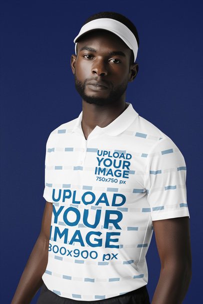 AI-Created Mockup of a Bearded Tennis Player Wearing a Sublimated Polo Shirt