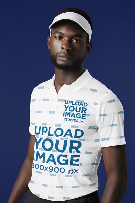 AI-Created Mockup of a Bearded Tennis Player Wearing a Sublimated Polo Shirt