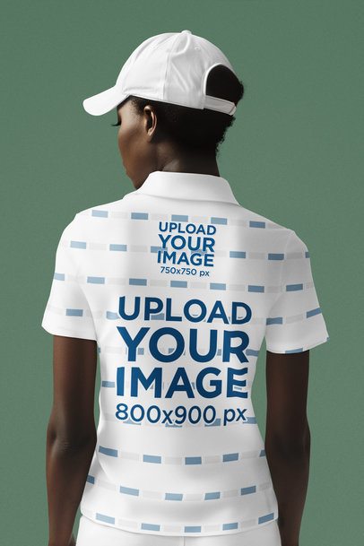 Back-View Mockup Featuring a Female Tennis Player Wearing a Sublimated Polo Shirt