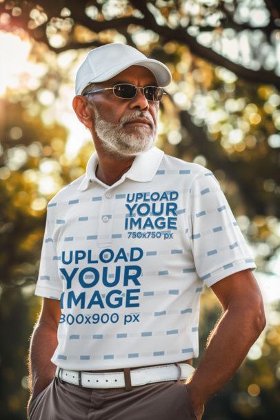 AI-Generated Mockup Featuring a Man with a Gray Beard Wearing a Polo Shirt