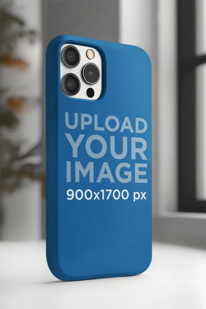 AI-Created Phone Case Mockup Featuring a Blurry Background of a Room