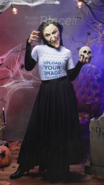 Bella Canvas T-Shirt Video Featuring a Witch in a Horror Setting