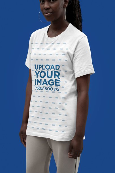 Bella Canvas Mockup Featuring a Serious Cropped-Face Woman in a Round-Neck Tee