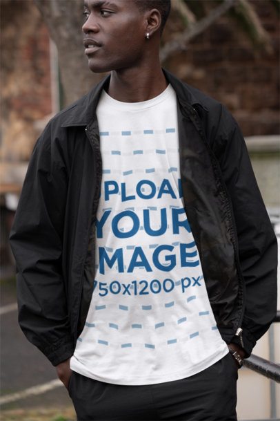 Mockup Featuring a Man with an Earring Wearing a Crewneck Bella Canvas T-Shirt m50386