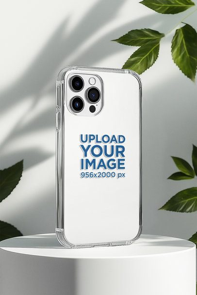 Mockup Featuring an AI-Created Clear iPhone 15 Pro Case Placed on a Device