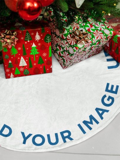 Mockup of a Christmas Tree Skirt Placed on the Floor With Gifts m52070