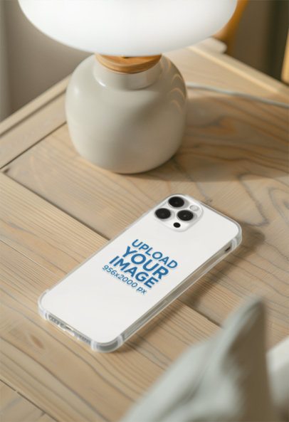 Phone Clear Case Mockup Featuring an AI-Created Night Table With a Lamp