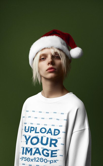AI-Generated Mockup of a Serious Alternative-Styled Man With a Sweatshirt and a Xmas Hat