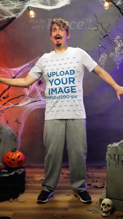 Bella Canvas T-Shirt Video of a Scary Man in a Spooky Halloween Setting 8977v