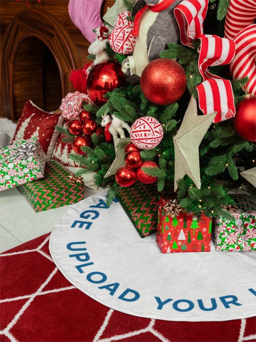 Placeit Christmas Tree Skirt Mockup Featuring Holiday Presents and