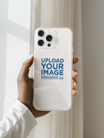 AI-Created Mockup of a Woman Holding an iPhone 15 Pro with a Clear Case