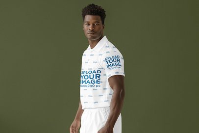 AI-Created Mockup of a Man Wearing a Sublimated Polo Shirt with a Customizable Sleeve