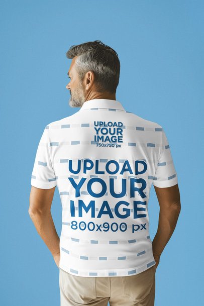 Back-View Mockup of a Man with a Grey Beard Wearing a Sublimated Polo Shirt