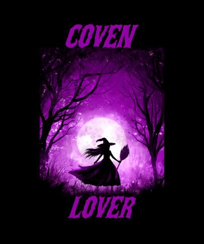 T-Shirt Design Template Featuring a Witches Coven-Inspired Witch Illustration