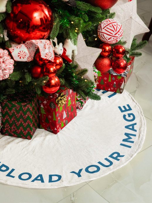 Placeit Home Decor Mockup of a Sublimated Christmas Tree Skirt Placed