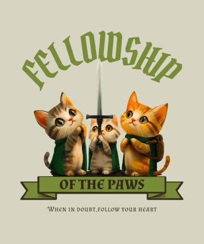 Cute T-Shirt Design Creator With Cat Illustrations Inspired by Epic Adventure Trilogy Characters