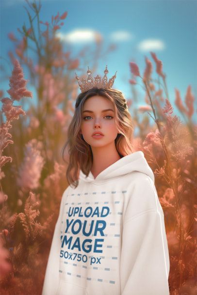 Oversized Hoodie Mockup of an AI-Generated Princess Inspired by a Witch Musical