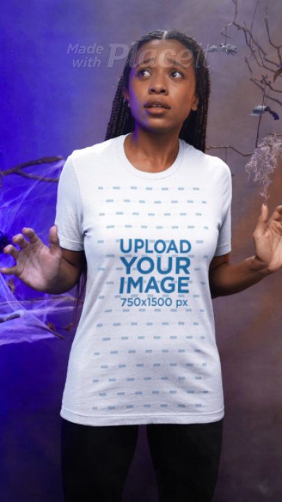 Bella Canvas T-Shirt of a Scary Woman in a Spooky Halloween Setting 8981v