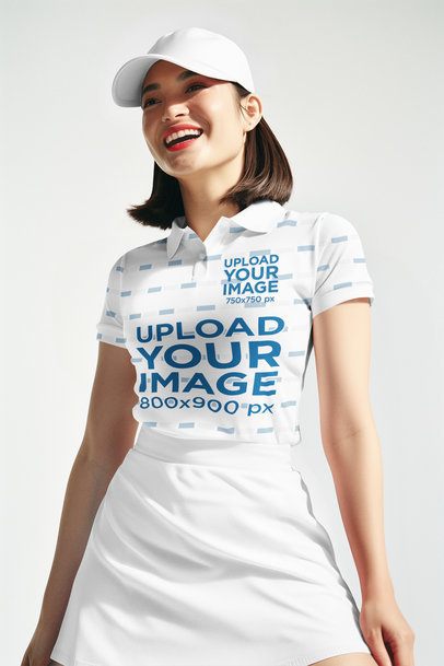 Mockup Featuring a Woman Generated by AI Wearing a Sublimated Polo Shirt