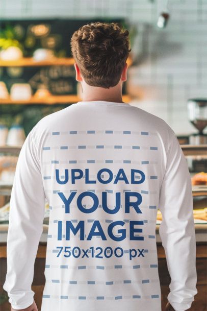 Back-View Long Sleeve Tee Mockup of an AI-Created Man at a Bakery