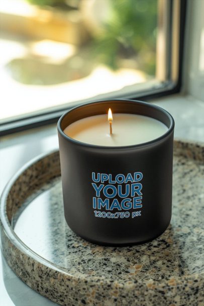 Mockup of an AI-Generated Glass Black Candle Placed in a Nice Setting