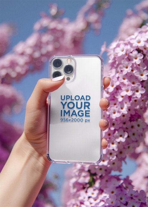 Clear Phone Case Mockup Featuring an AI-Created Woman With Pink Nails