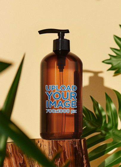 Shampoo Bottle Mockup Featuring an AI-Created Trunk and Some Plants m50656