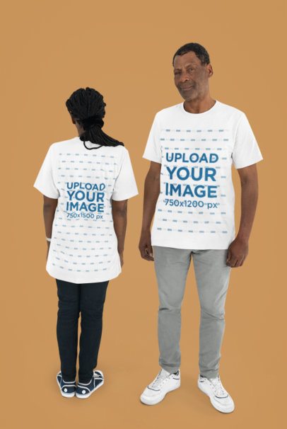 Studio Mockup Featuring a Couple of Seniors Wearing Matching T-Shirts