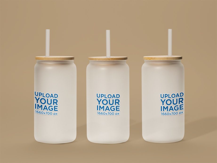 Drinkware Mockup Featuring Three Frosted Libbeys Placed on a Colorful Background